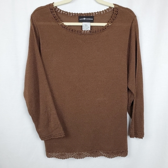 Sag Harbor sz M crocheted hem lightweight sweater - Picture 1 of 9